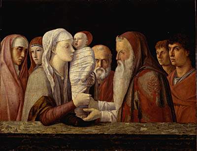 Giovanni Bellini, Darbringung Jesu im Tempel mit Hohenprister, Josef und vier weiteren Figuren, Querini Stampalia, Venedig