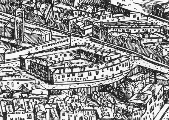 Ghetto von Venedig auf dem Druck von Jacopo de Barbari